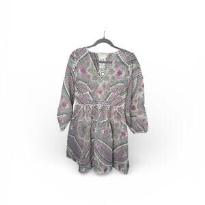 Anthropologie Let Me Be Floral Embroidered Sheer Long Sleeve Dress Size Small